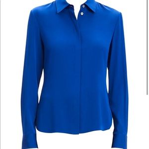 Theory Blue Silk Long Sleeve Button Up